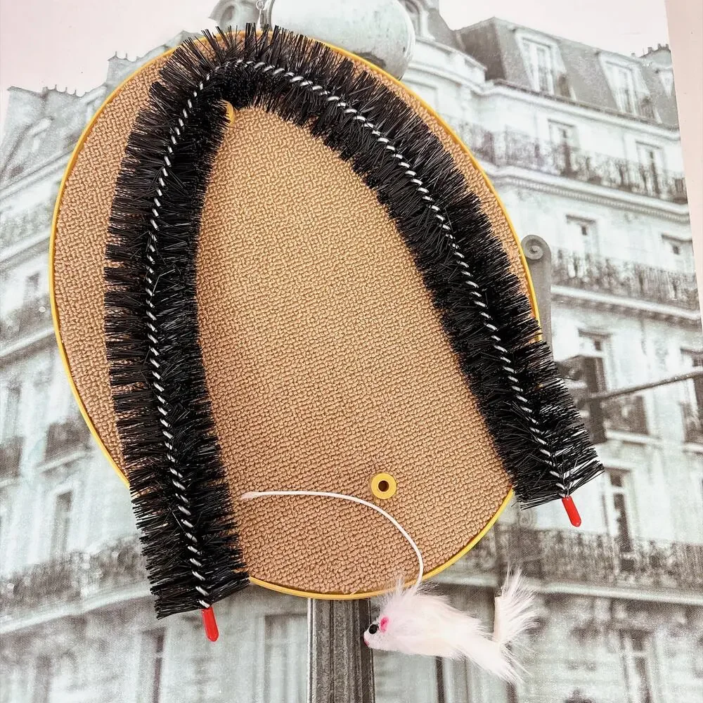 Cat Arch Self‑Groomer Scratcher Toy with Hanging Mouse, Pet Massage Comb